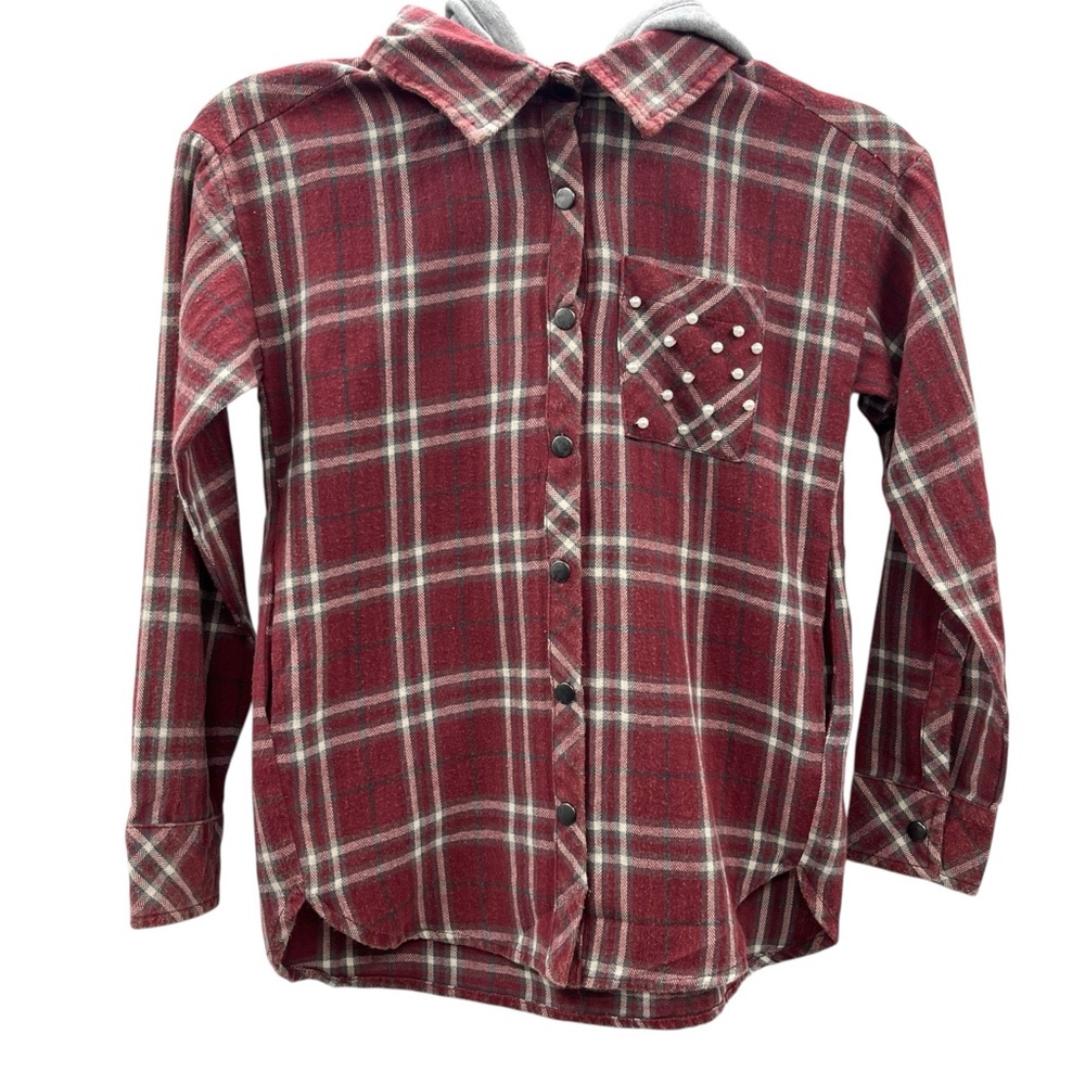Kids Oversize Hooded Plaid Shirt